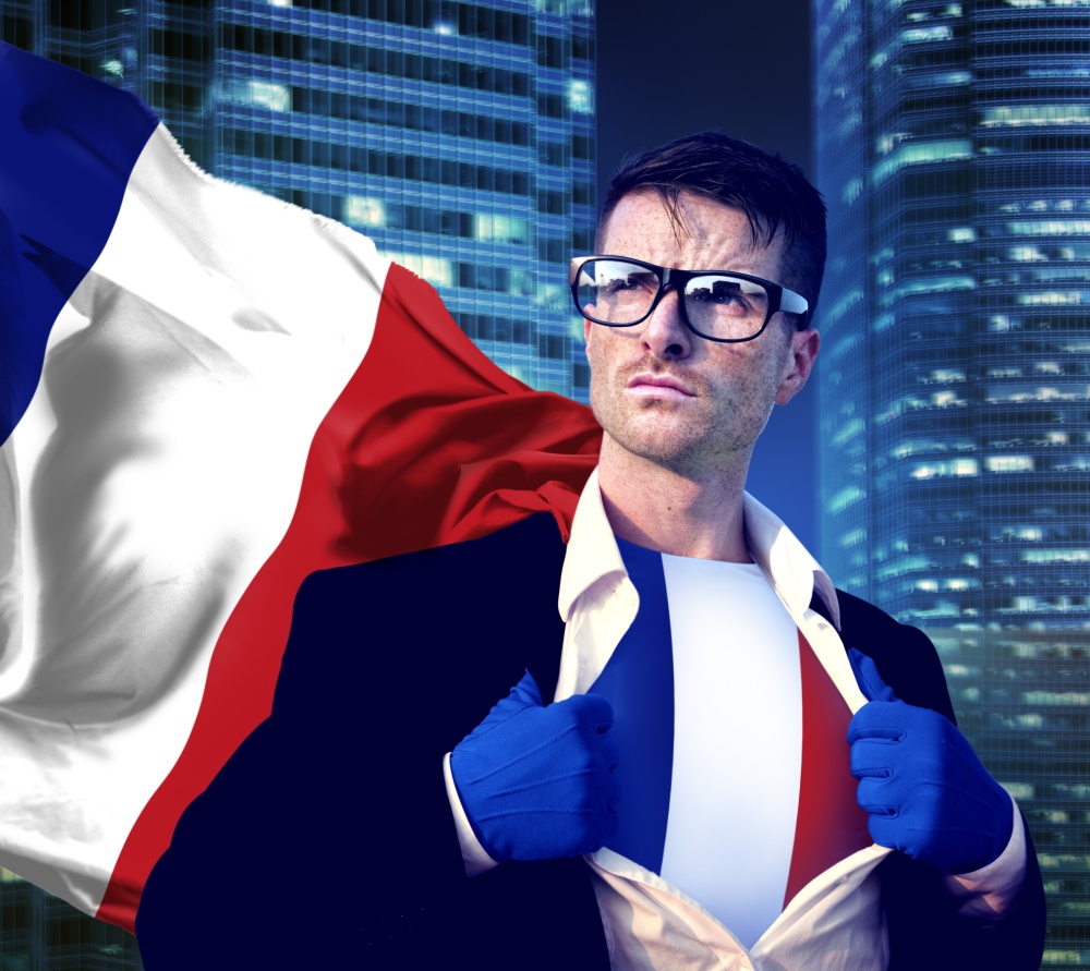 Superhero Businessman French Cityscape Concept
